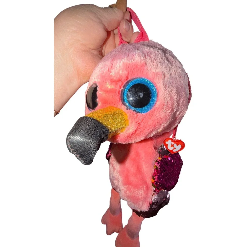 Ty Gilda Flamingo Backpack Kids Small Pink Excellent Sequin Plush Bag